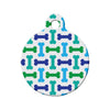Bone Pattern, Green, Blue, Teal Circle Pet ID Tag