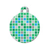 Checkered Green & Teal Pattern Circle Pet ID Tag